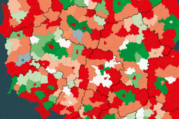 Mapa powiatów w Polsce wygląda tak jak na przedstawionym obrazku