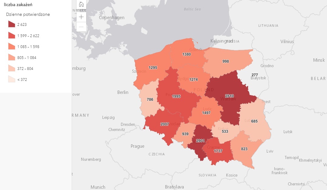 Liczba zakażeń - mapa (Fot. gov.pl)