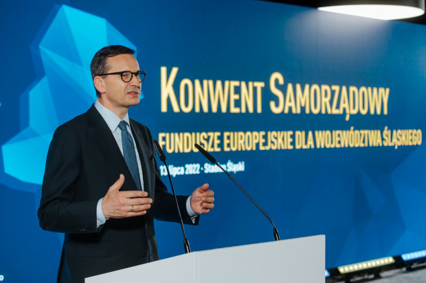 Premier Mateusz Morawiecki podczas konwentu samorządowego nt. funduszy europejskich dla województwa śląskiego (fot. TT/PIS)