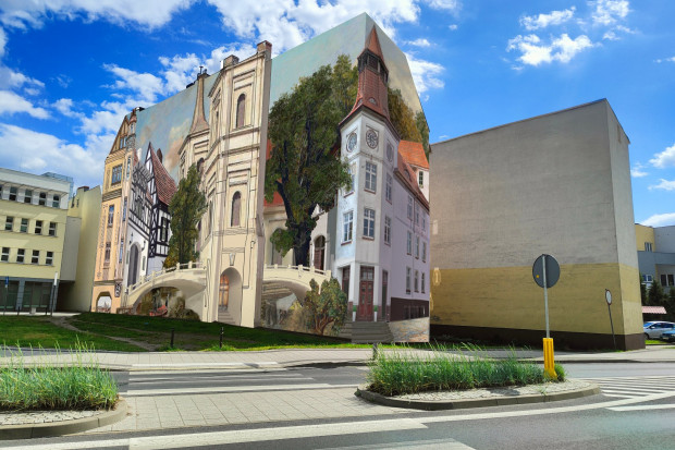 Mural 3D powstaje w Pile przy ulicy 11 Listopada (fot. Piotr Głowski/FB)