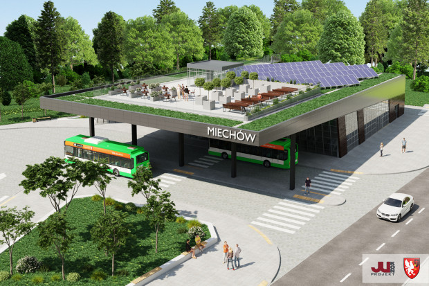 Nowoczesny obiekt dworcowy o powierzchni zabudowy ponad 707 m.kw. zastąpi stary budynek, który zostanie rozebrany (fot. miechow.pl)