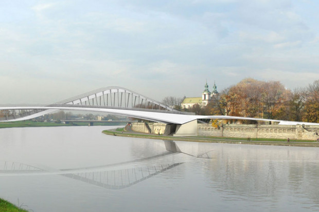 Według władz miasta przeprawa zapewni dogodne połączenie dla pieszych i rowerzystów z pominięciem istniejących mostów drogowych (Wizualizacja: Biuro Projektów Lewicki Łatak/krakow.pl
