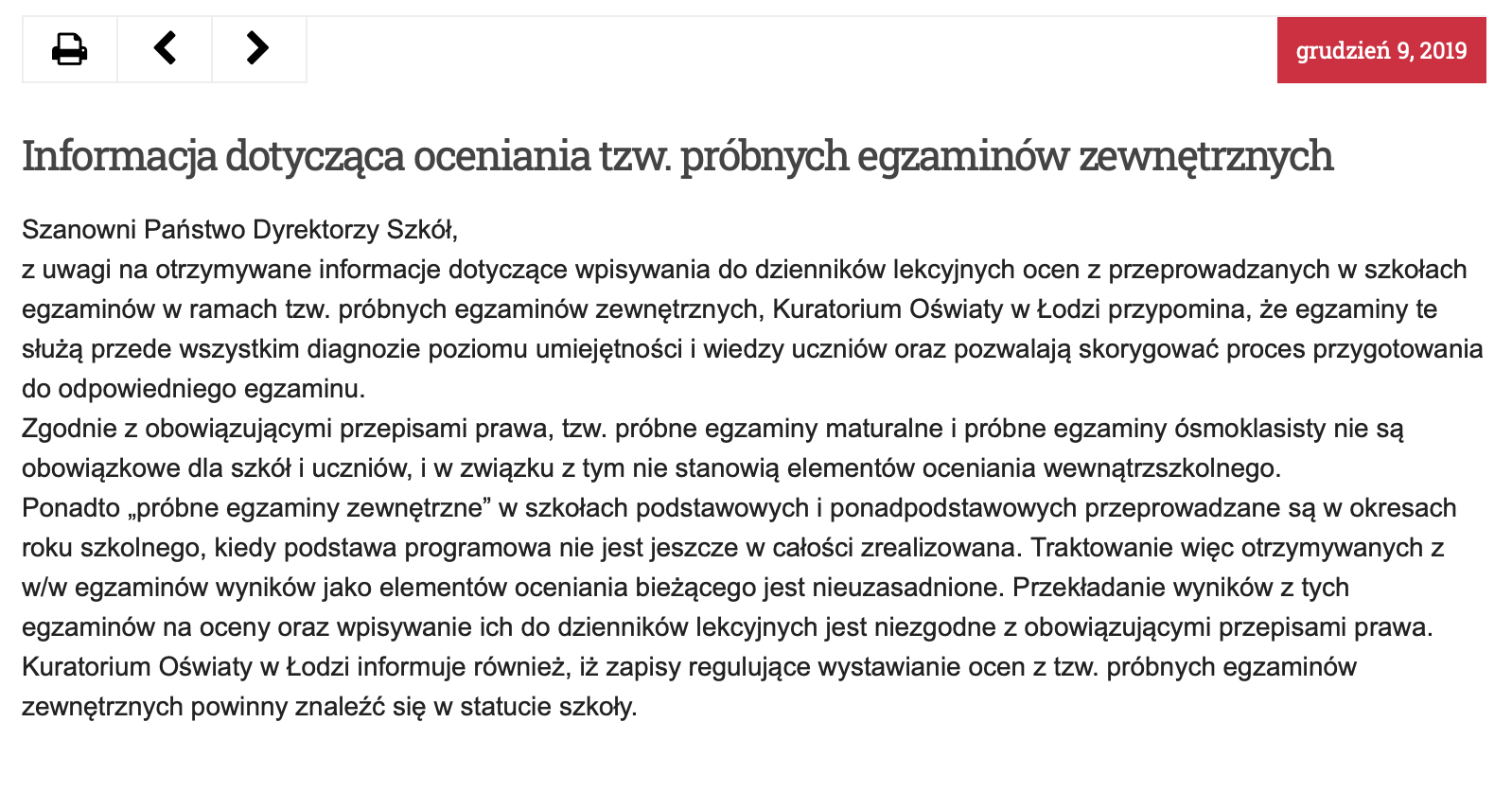Próbny egzamin ósmoklasisty. Wystawianie ocen za jego wynik jest bezprawne