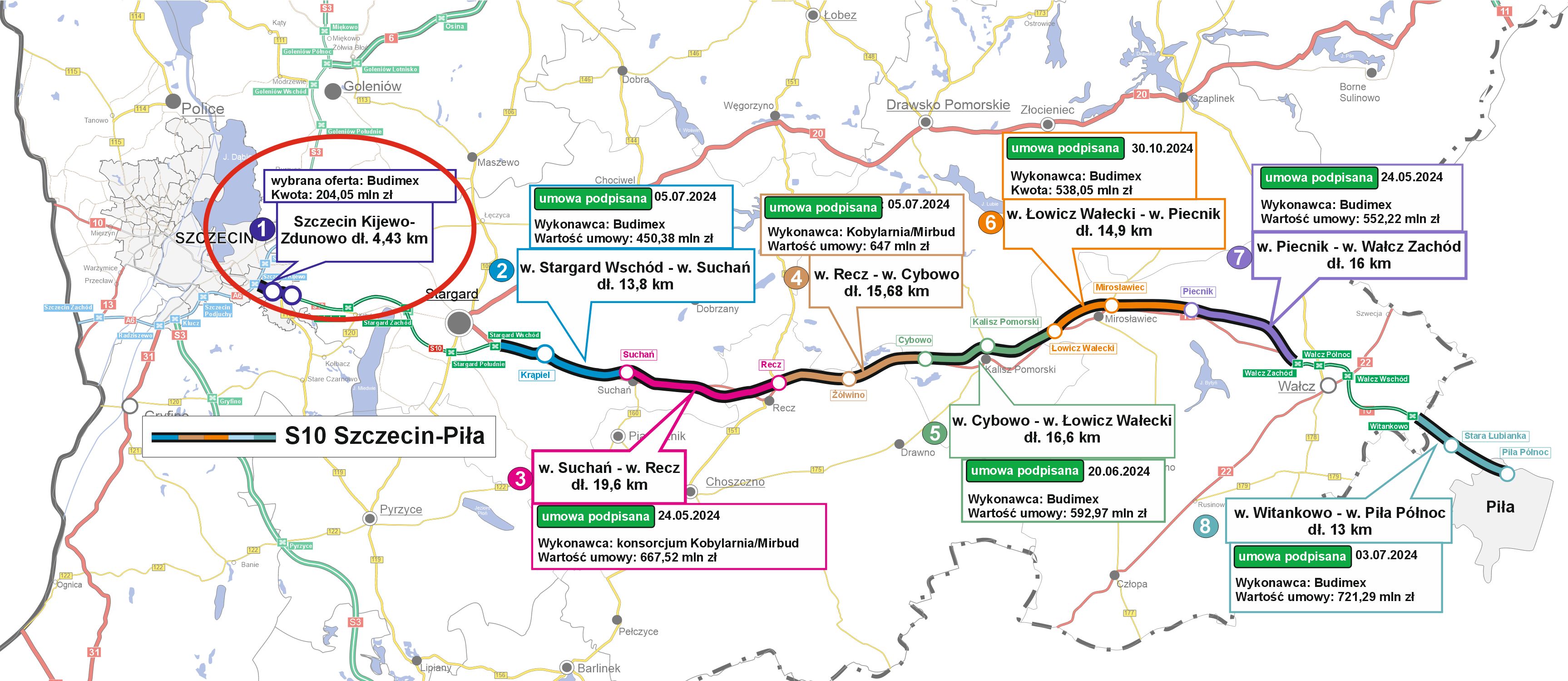 Map of S10 sections between Szczecin and Piła (Photo: GDDKiA)