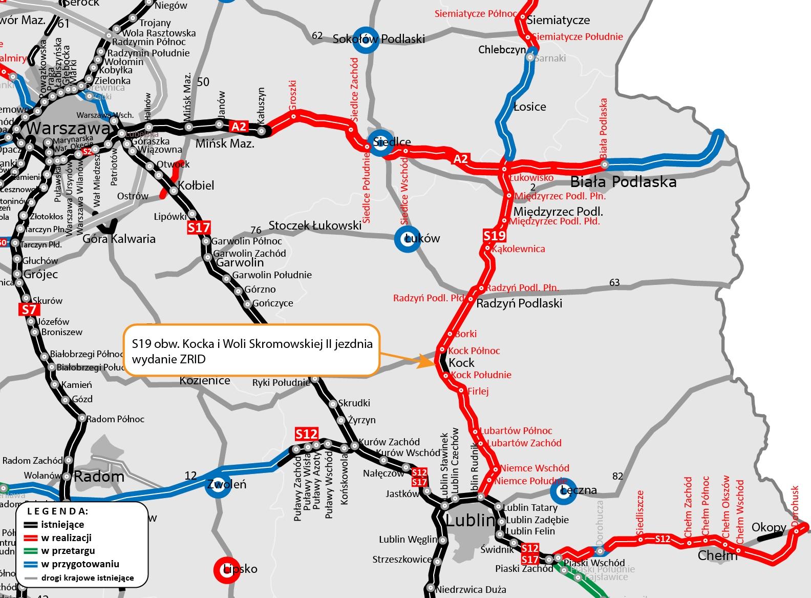 Map of the route of the S19 road currently under construction (Photo: GDDKiA)