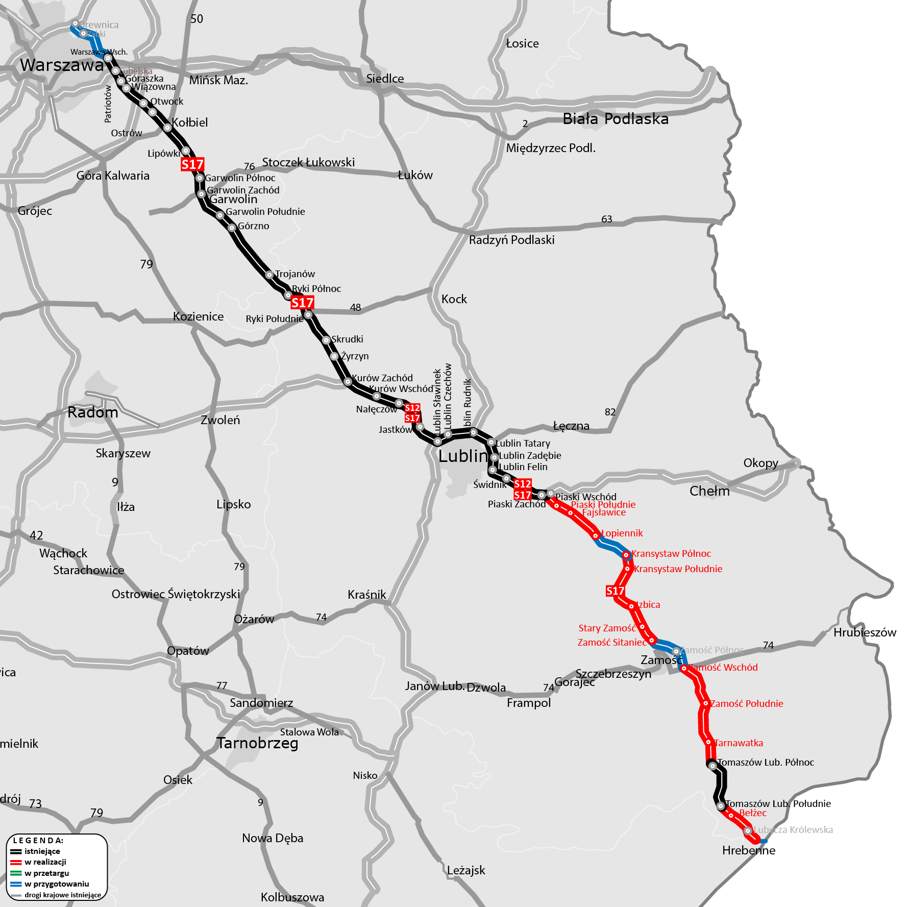 Mapa de la autopista S17 (Foto: GDDKiA Lublin)