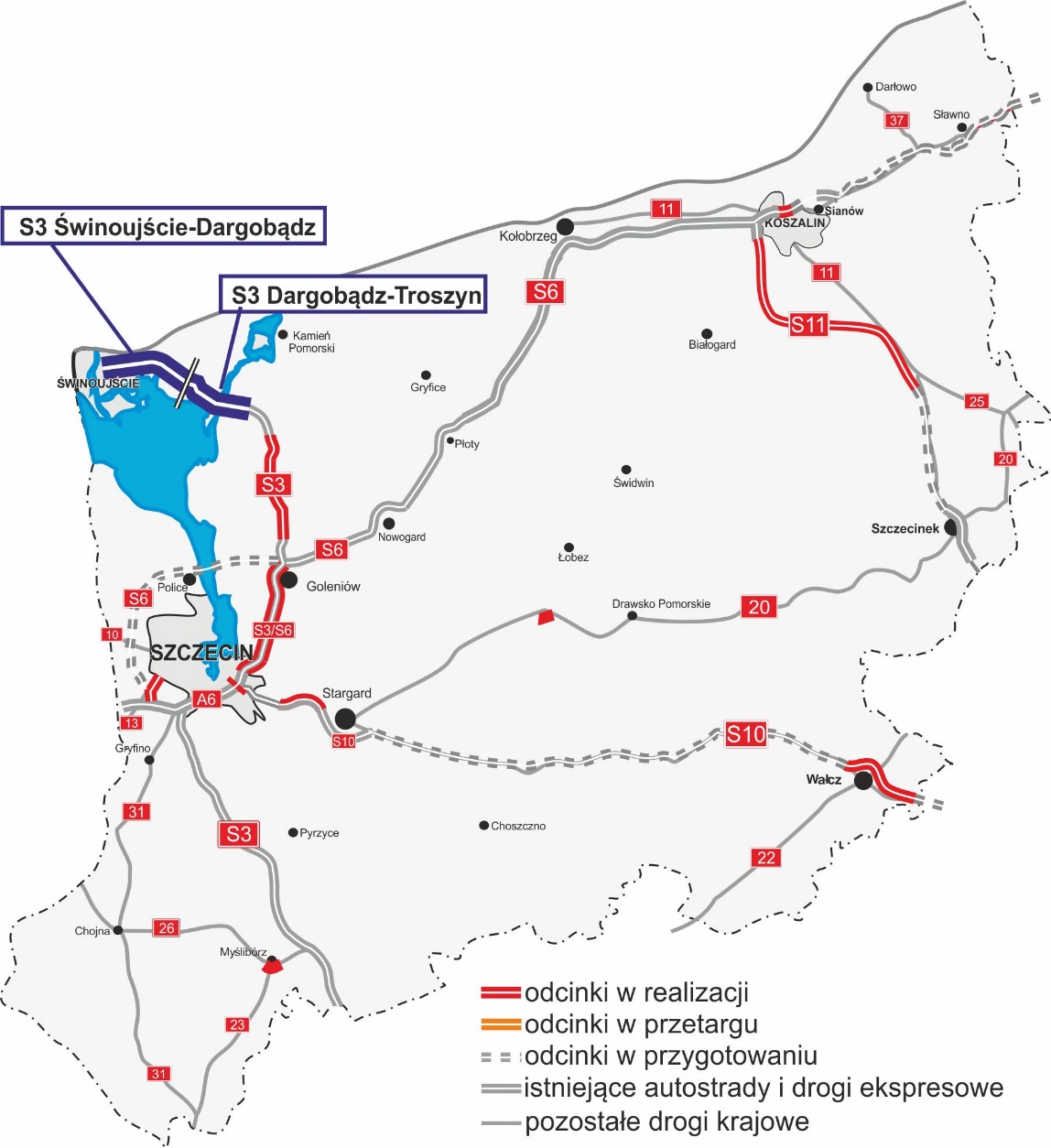 Mappa del percorso S3 Świnoujście-Darbobądz-Troszyn (Foto s3-swinoujscie-dargobadz.pl)