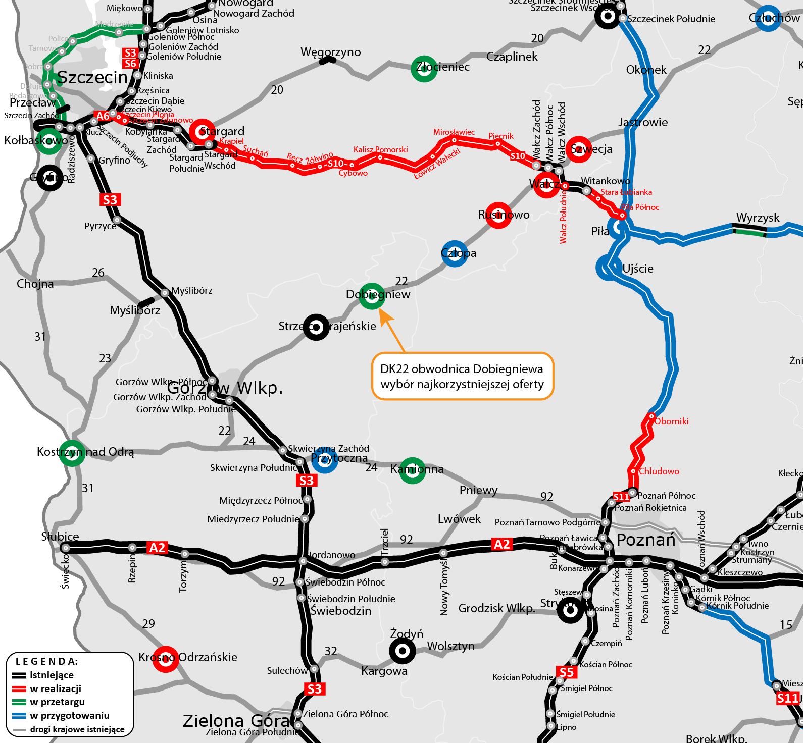 La tangenziale di Dobiegniew sarà costruita su un nuovo tracciato lungo 5,8 km e, dopo l'apertura al traffico, farà parte della DK22 (Foto. gov.pl/GDDKiA Zielona Góra)